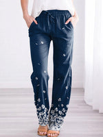 Navy Casual Floral Printed Pants