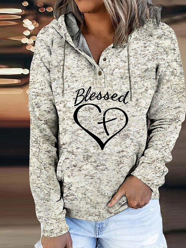Gray Casual Graphic Tops Long Sleeve Heart Character Printed Hoodie