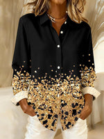 Casual Gold Glitter Ombre Print Long Sleeve Blouse