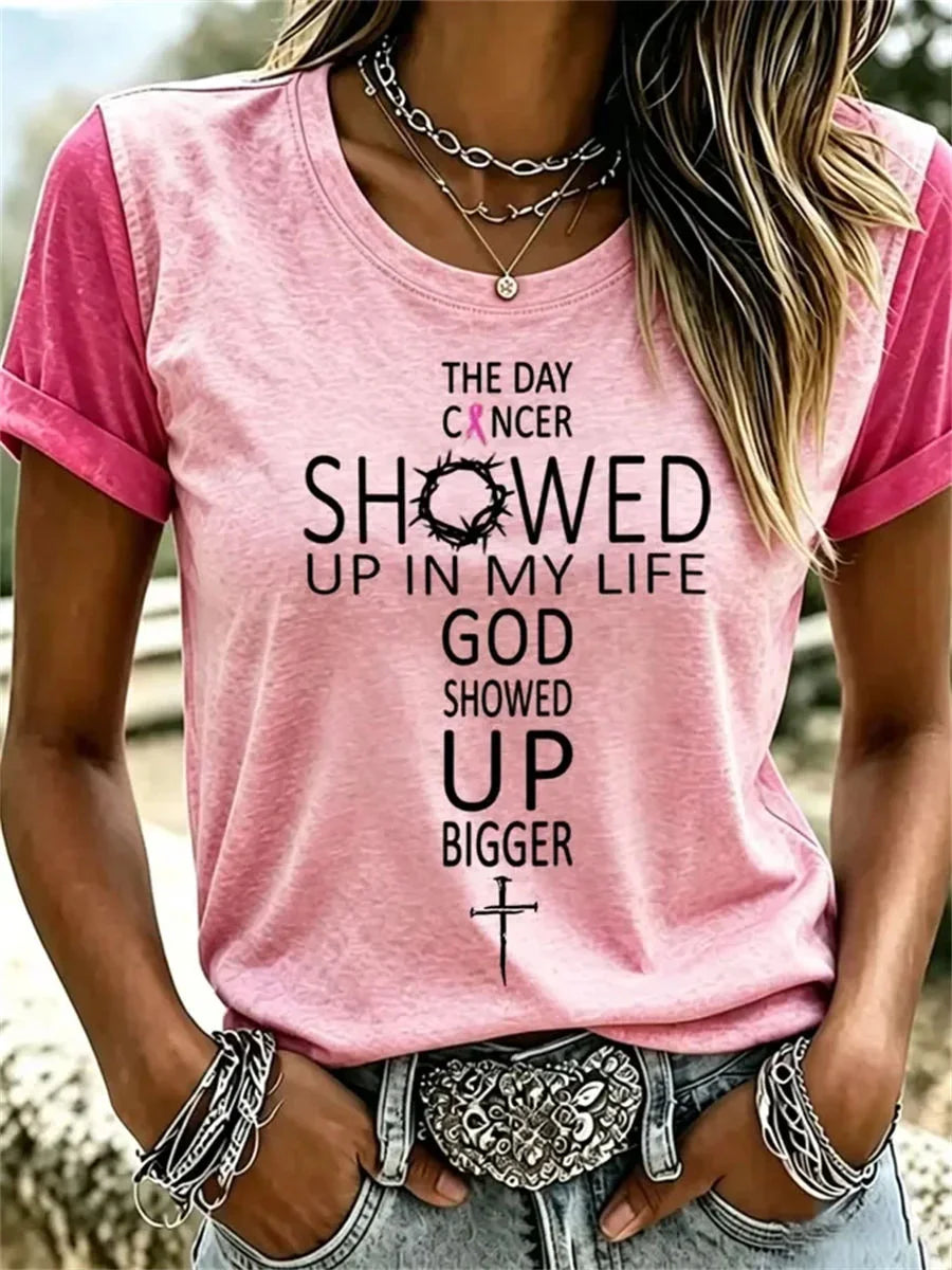 Casual Text Letters Crew Neck Short Sleeve T-shirt