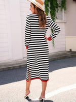Black Striped Long Sleeve Maxi Dress