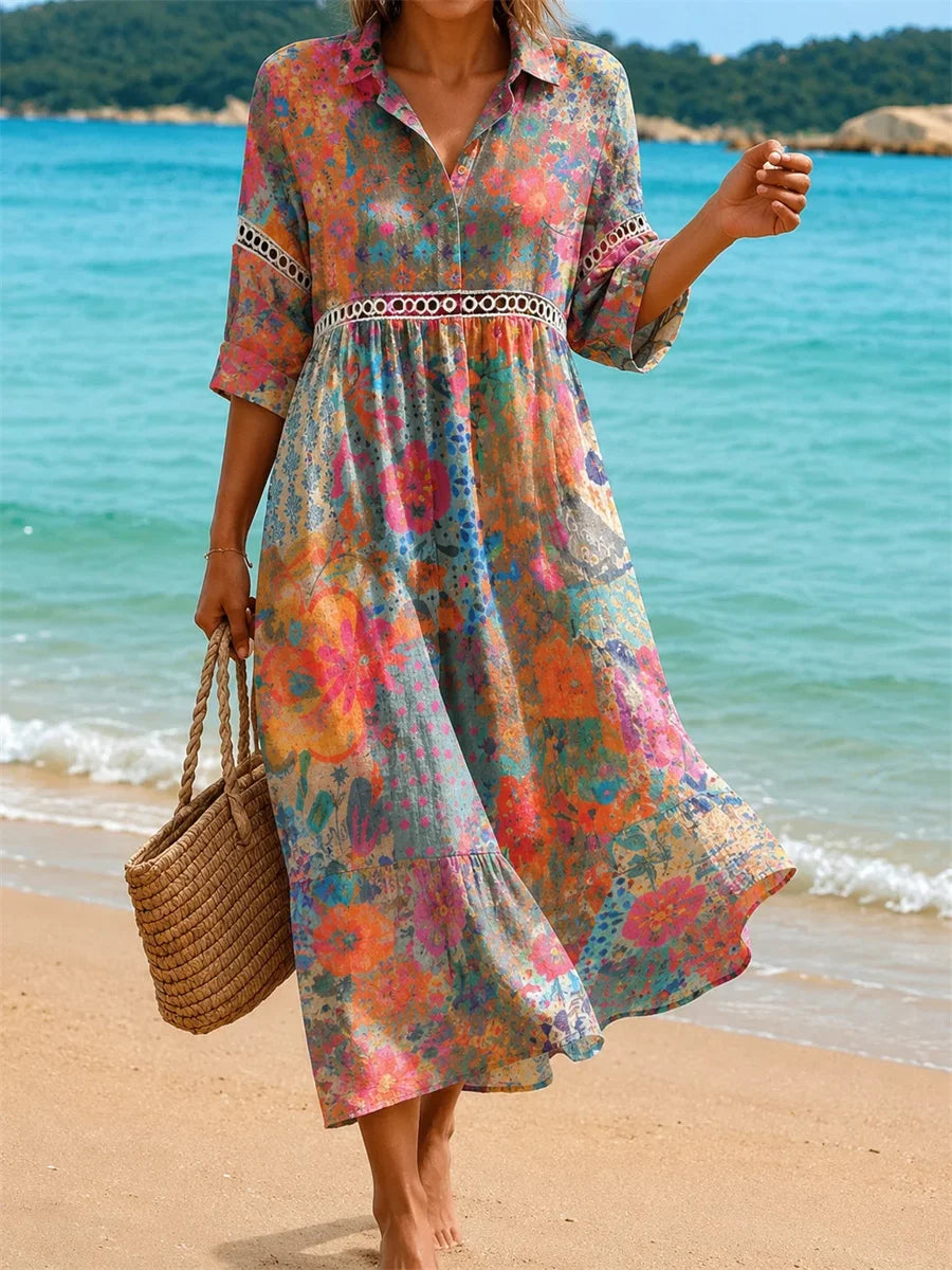 Striped Half Sleeve Shirt Dress A-Line Dress