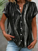 Black Abstract Print Short Sleeve Top