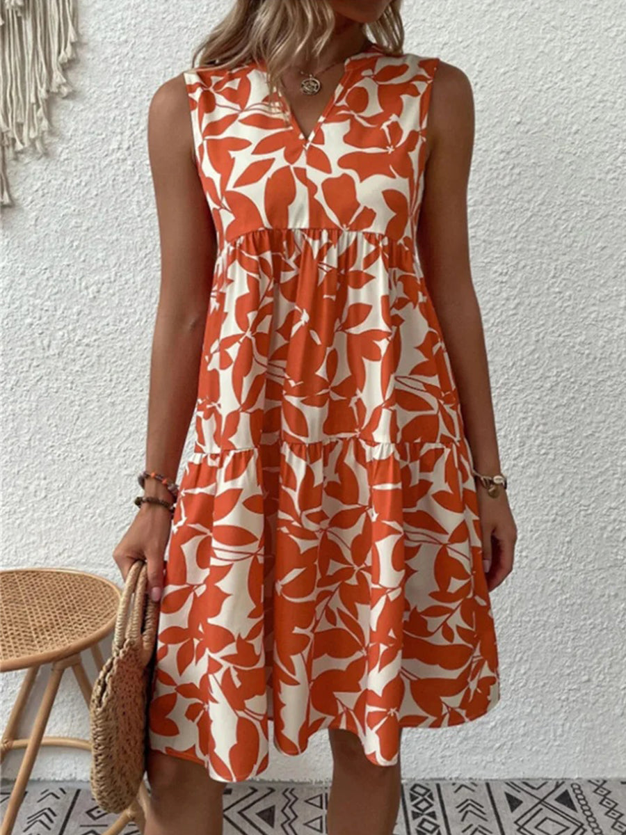 Elegant V-neck Sleeveless Floral Summer A-Line Dress