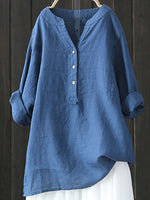 Standing Collar Solid Color Button Up Long Sleeve Top