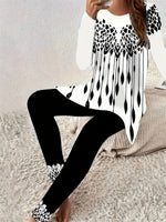 Geometric Crew Neck Long Sleeve Two-Piece Set
