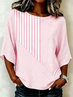 Casual Striped Round Neck 3/4 Sleeve Blouse