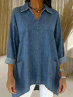 Women's Casual Loose-fitting Pocket 3/4 Sleeve Shirt