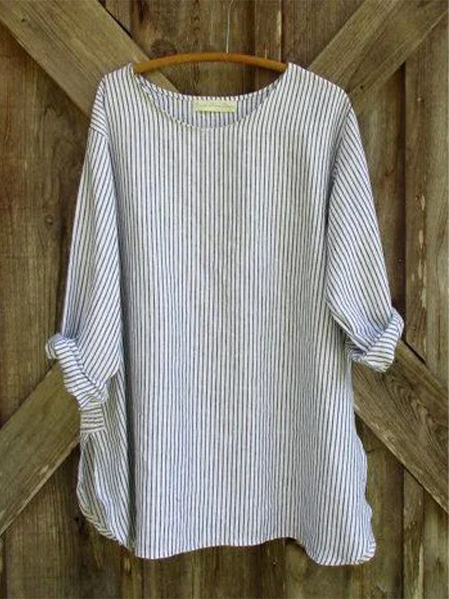 Stripe Crew Neck Long Sleeve Blouse