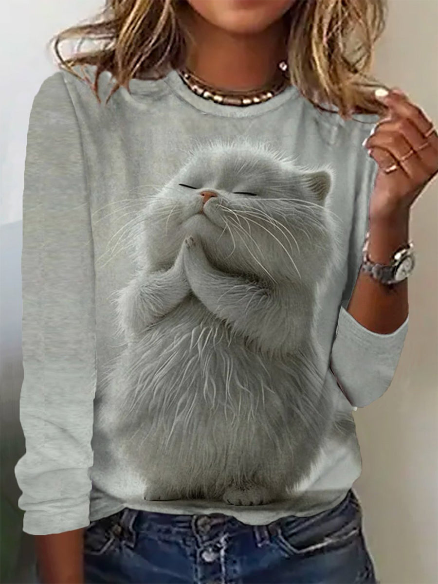 Casual Animal Crew Neck Long Sleeve T-Shirt