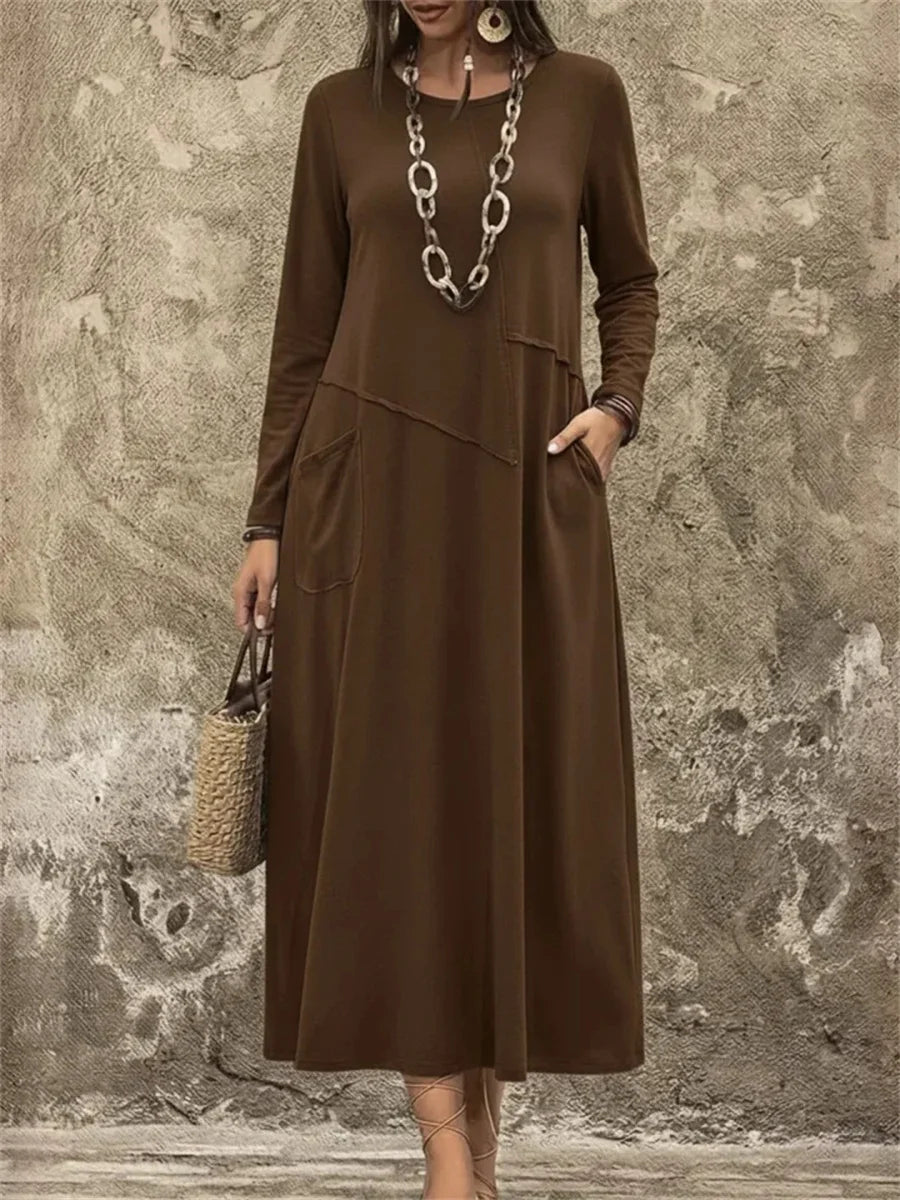 Women's Cozy Round Neck Long Sleeve Dress