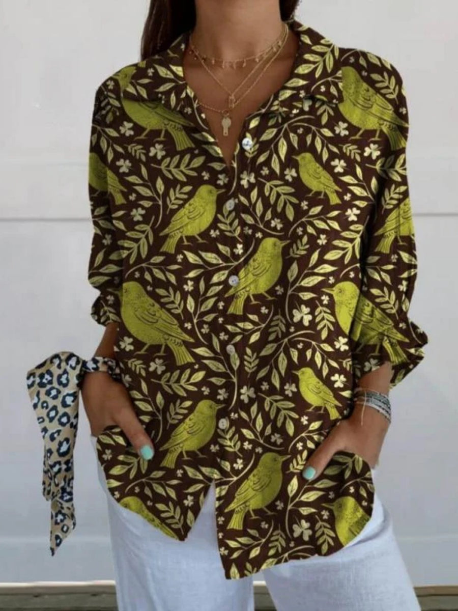 Vintage Leaf Print Blouse