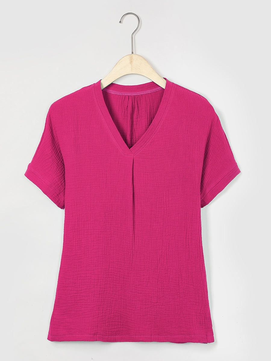 Solid Casual V-neck Short Sleeve T-shirt