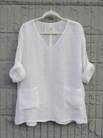 White Casual V Neck Solid Long Sleeve Blouse