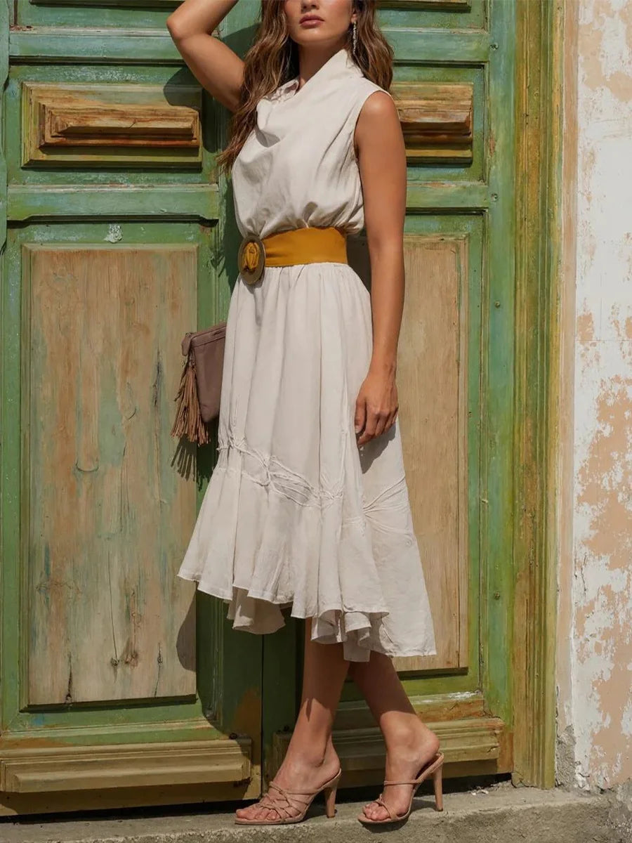 Boho-Chic Plain Sleeveless Midi Dress