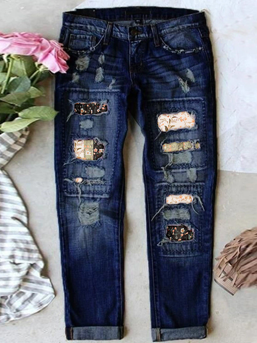 Stretch Ripped Frayed Raw Hem Distressed Jeans