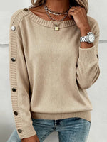 Brown Plain Round Neck Long Sleeve Sweater