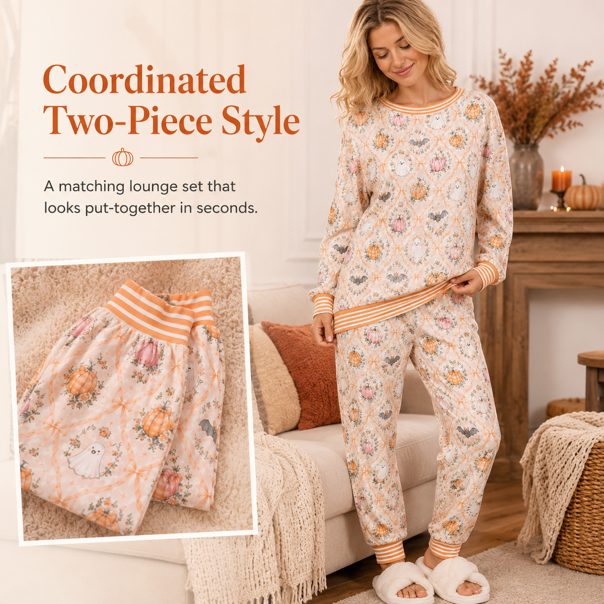 Women’s Halloween Pumpkin & Ghost Pajama Set