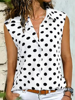 White Polka Dot Sleeveless Button-Down Shirt