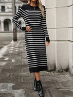 Elegant Long Striped Knitted Dress