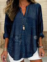 Vintage Casual V-neck Long Sleeve Blouse