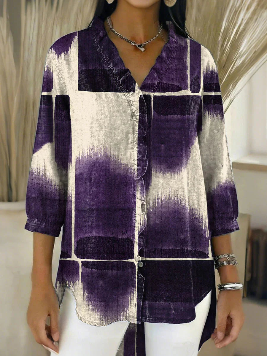Women's Abstract Art Casual V-neck 3/4 Sleeve Shirt