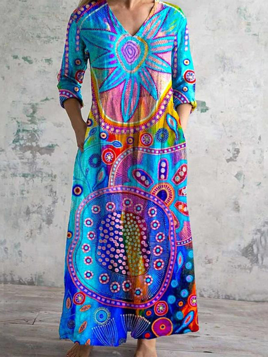 Colorful Abstract Print Long Sleeve Dress