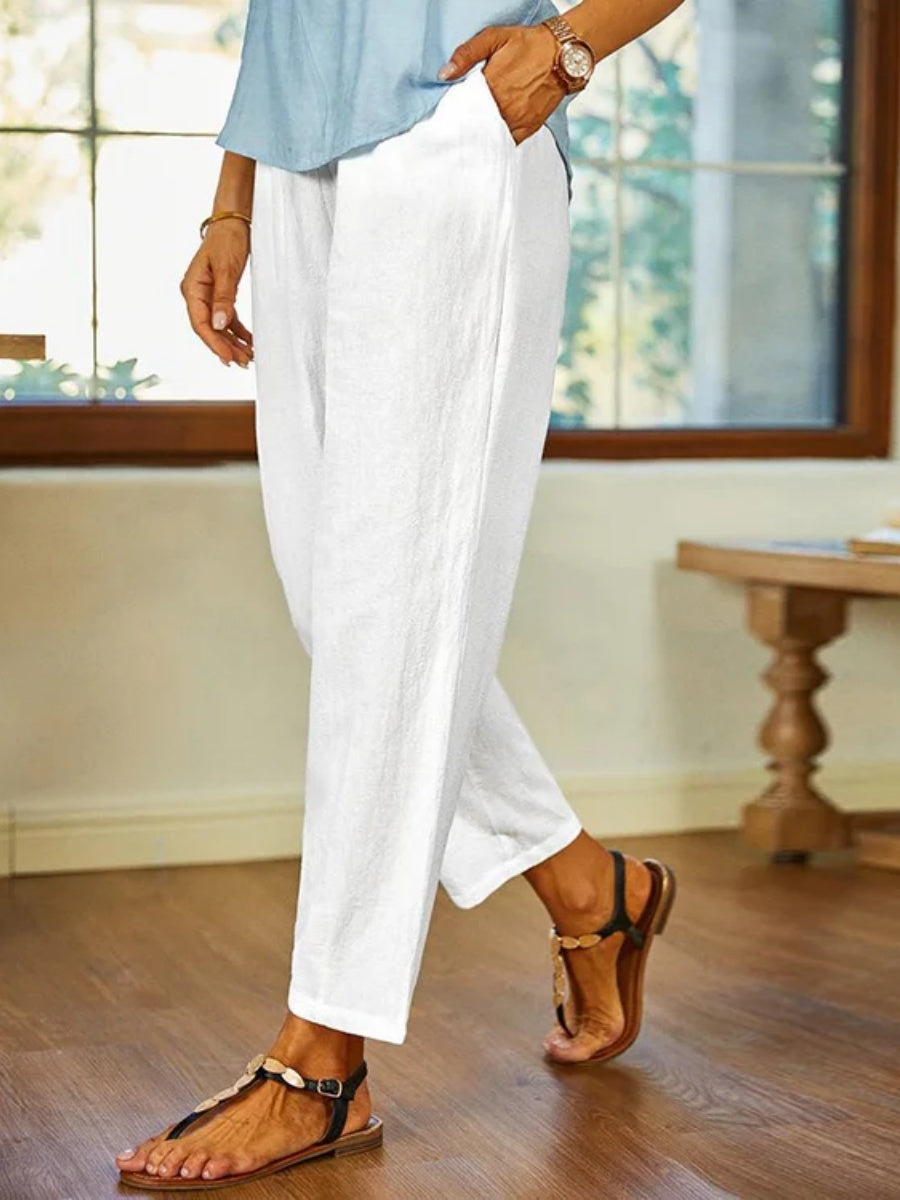 Women's White Casual Pants with Pockets