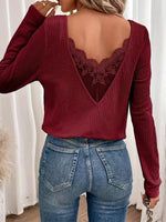 Red Long Sleeve Scoop Neck Plain Top