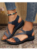 Vintage Plain Hook And Loop Low Heel Strappy Sandals
