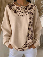 Casual Floral Henley Collar Long Sleeve Sweatshirt