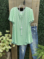Polka Dot Ruffles Round Neck Short Sleeve Casual Blouse