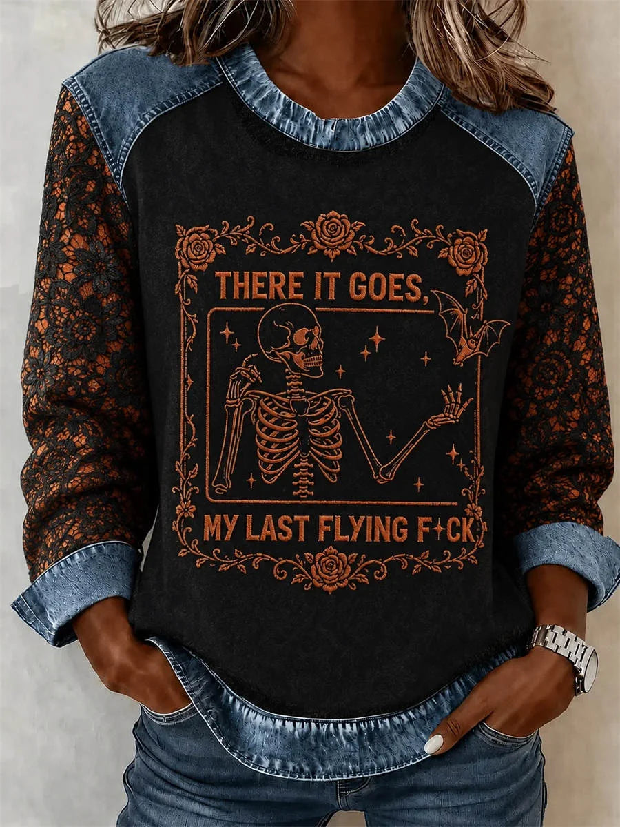 Casual Skull Crew Neck Long Sleeve Sweatshirt