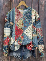 Trendy Blue Round Neck Long Sleeve Top