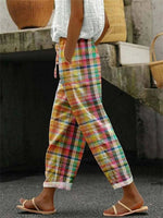 Casual Plaid Drawstring Waistline Pants