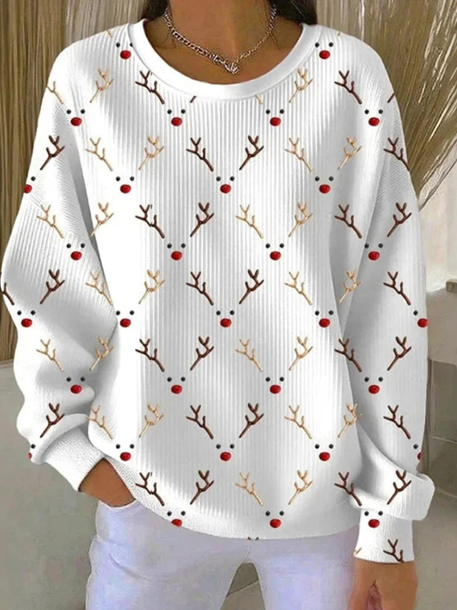 Casual Christmas Round Neck Long Sleeve Sweatshirt