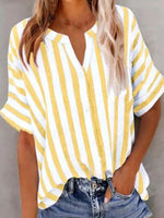 Casual Striped V-neck Short Sleeve Blouse