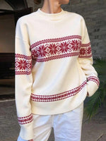 Groovy Snowflake Print Round Neck Long Sleeve Sweater