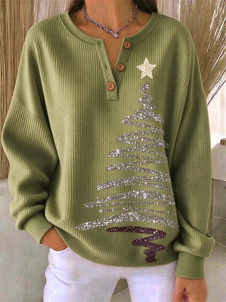 Vintage Christmas Henley Collar Long Sleeve Sweatshirt