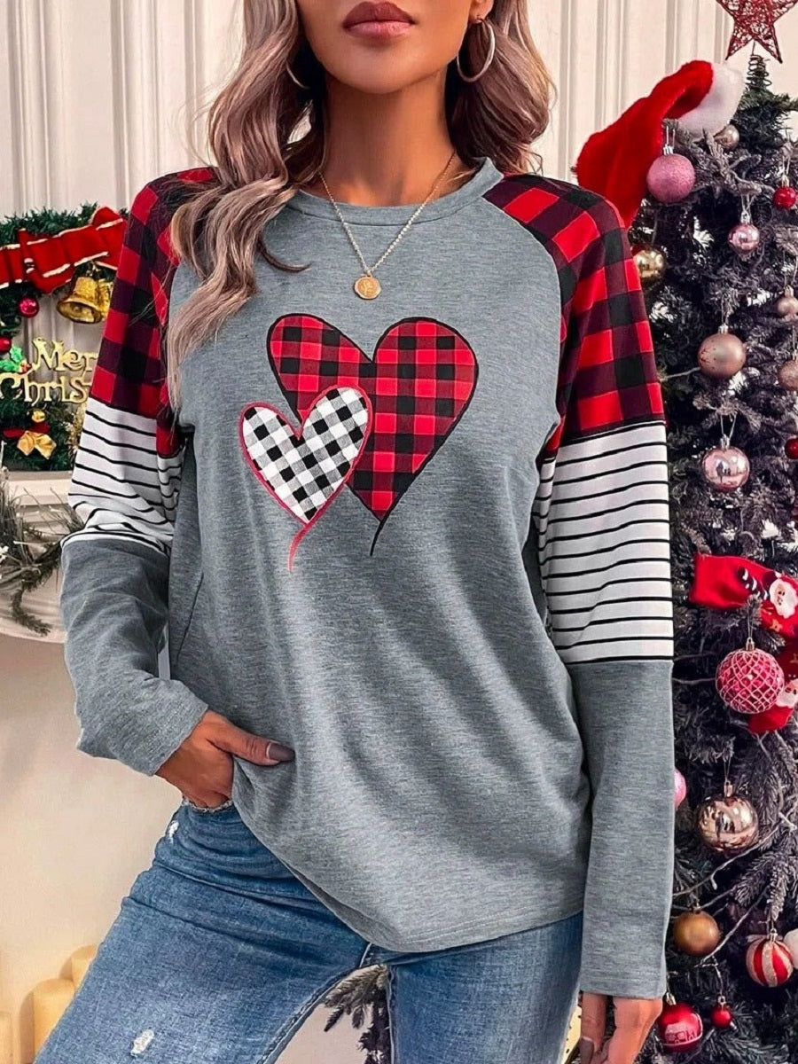 Multicolor Casual Round Neck Plaid Long Sleeve Sweatshirts