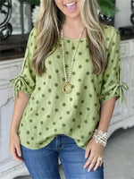 Vintage Polka Dot Round Neck Half Sleeve Blouse