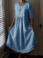 Round Neck Loose Elegant Pure Color Dress