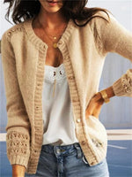 Apricot Casual Round Neck Solid Long Sleeve Sweater