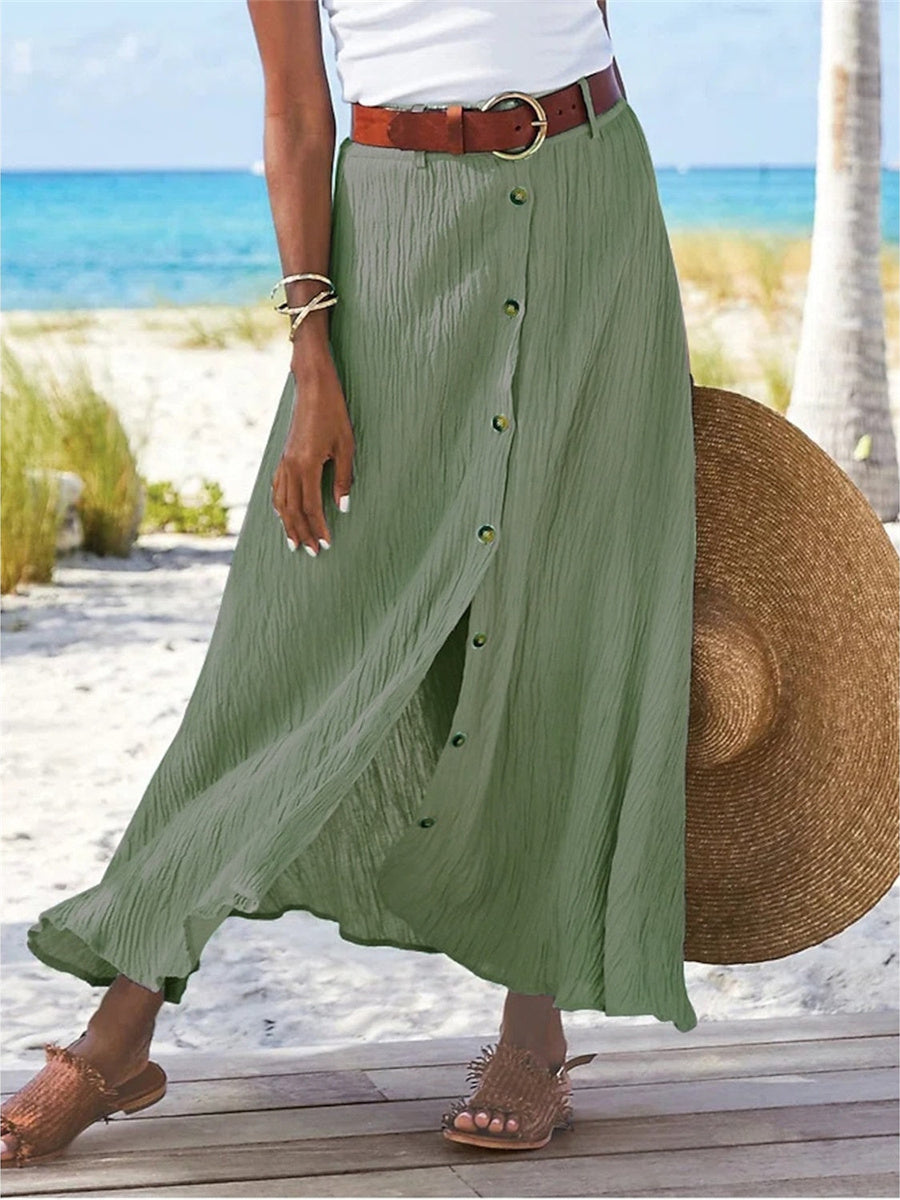 Women's Solid Straight Fashion Split Button Maxi High Waist Skirt