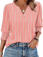 Casual V-neck 3/4 Sleeve Striped Top