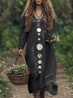 Starry Sky V Neck Long Sleeve Black Comfy Maxi Dress