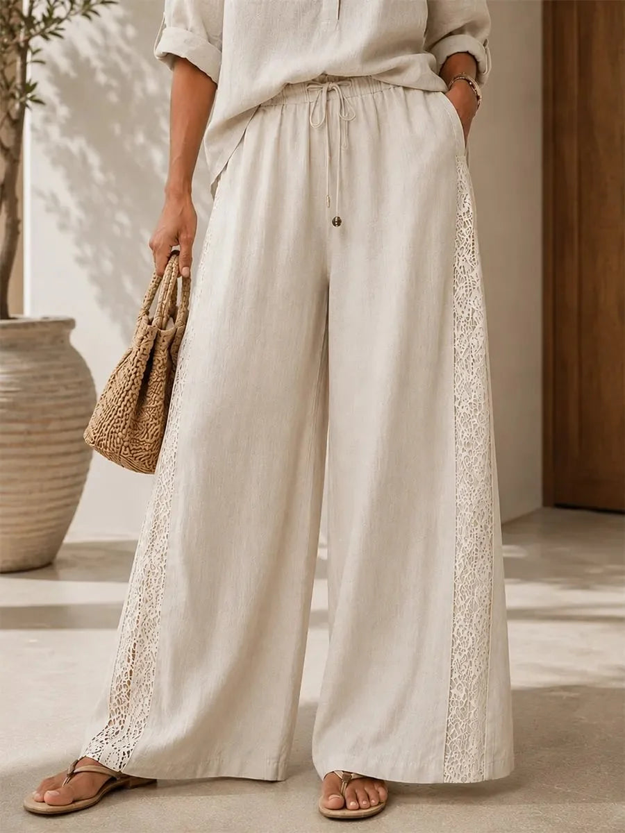 Comfortable Patchwork Lace Tencel Wide-leg Pants