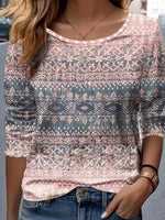 Pink Round Neck Long Sleeve Top