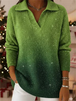 Dreamy Starry Sky Gradient Polo Collar Long Sleeve Sweater