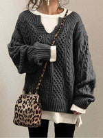 Dark Gray Casual Graphic Tops Long Sleeve V Neck Solid Sweater